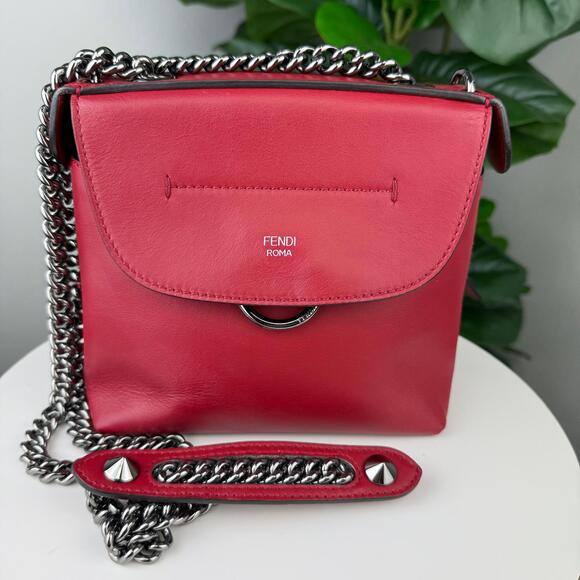 A2💎✨Authentic Fendi Vitello Century Mini Backpack Red - Picture 1 of 6